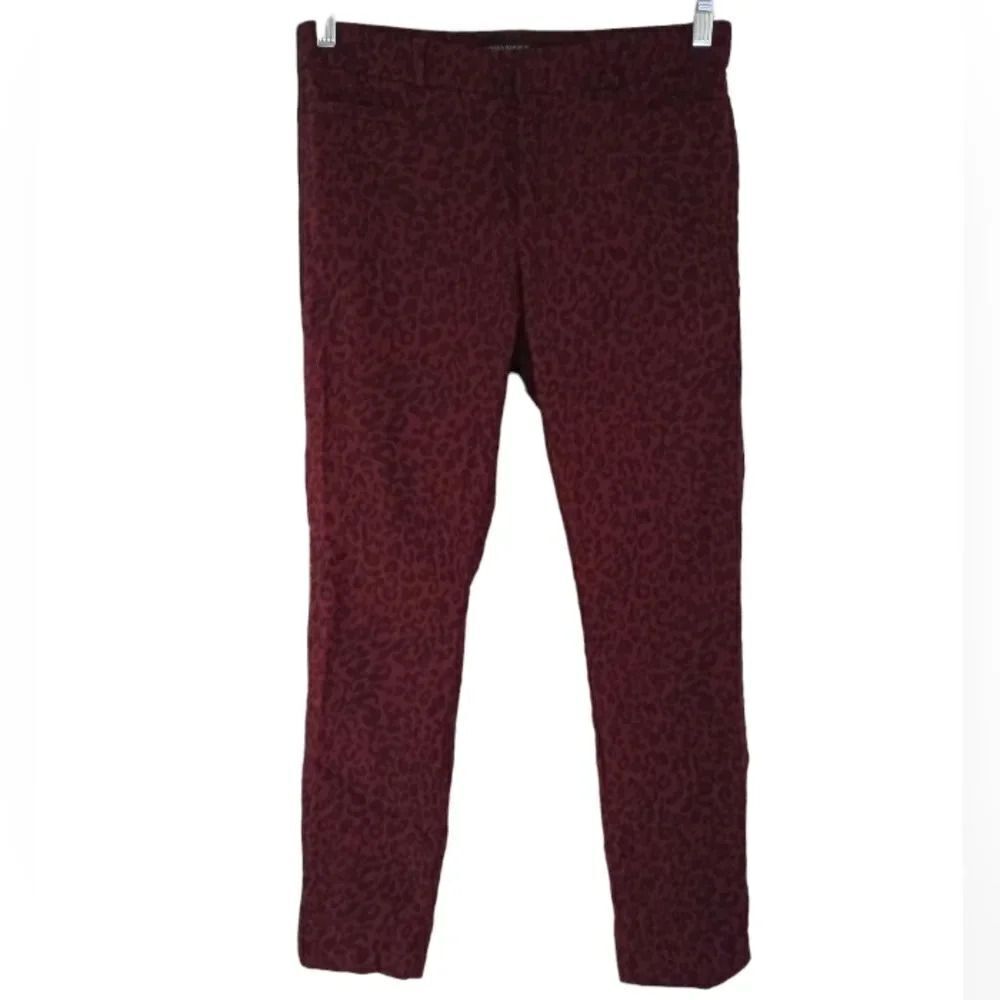 Banana Republic Burgundy Red Leopard Print Sloan Pants Size 6 - Picture 4 of 8
